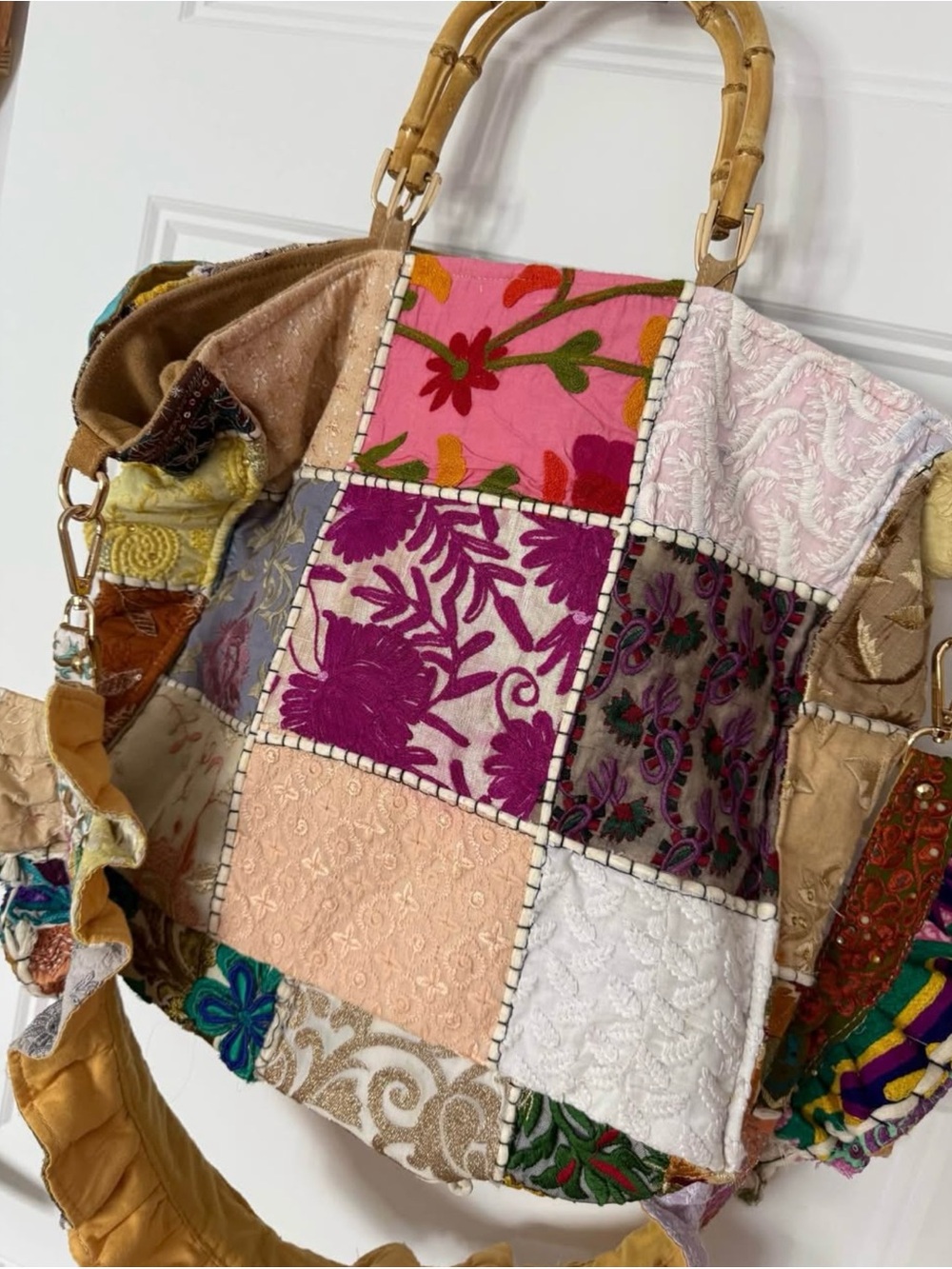 Boho Patchwork Ruffle Tote Bag in Multicolor - Picture 6 of 8